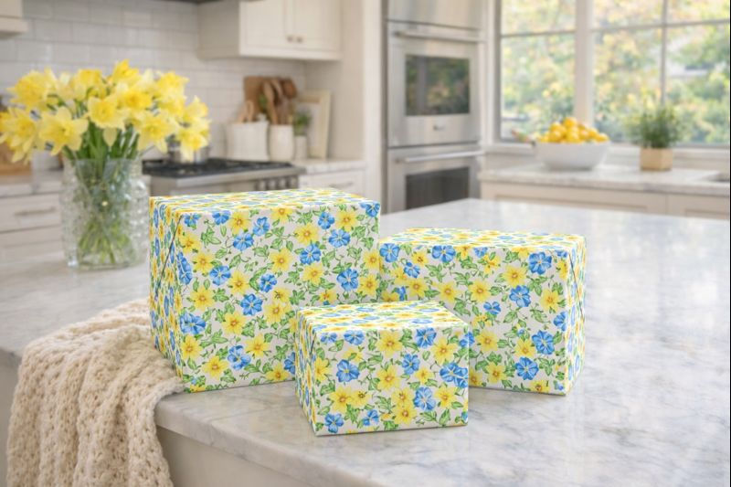 Thumbnail: Blue Morning Glories & Yellow Daffodils Wrapping Paper - New Beginnings