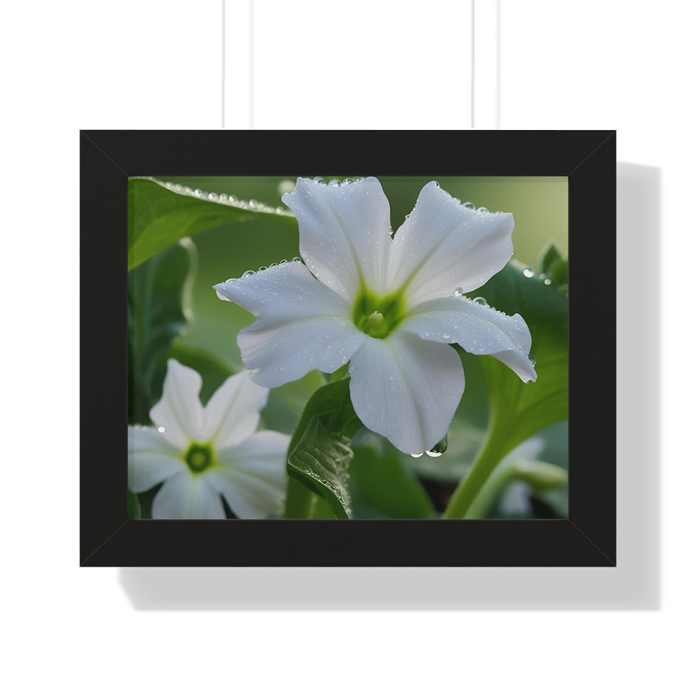 Thumbnail: White Morning Glory Wall Art – Soft Floral Nature Print with Dewy Petals