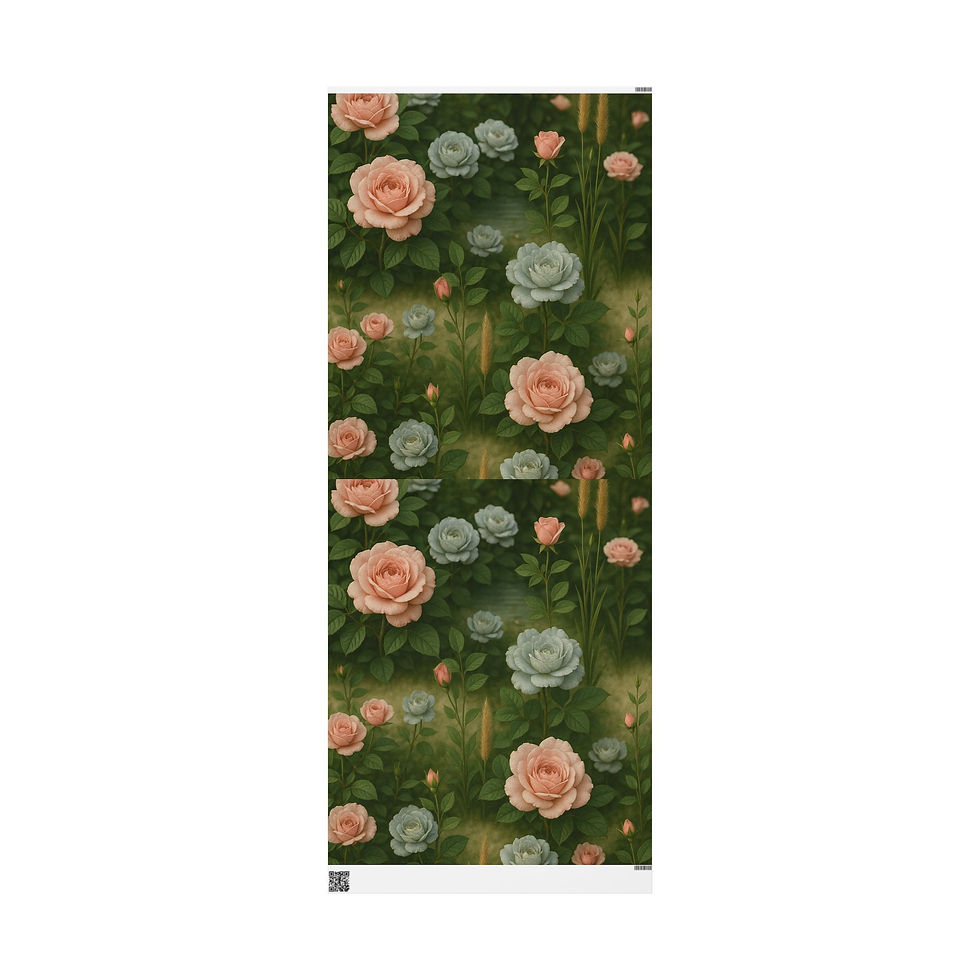 Thumbnail: Peach & Blue Roses Wrapping Paper – Spring Awakening Collection