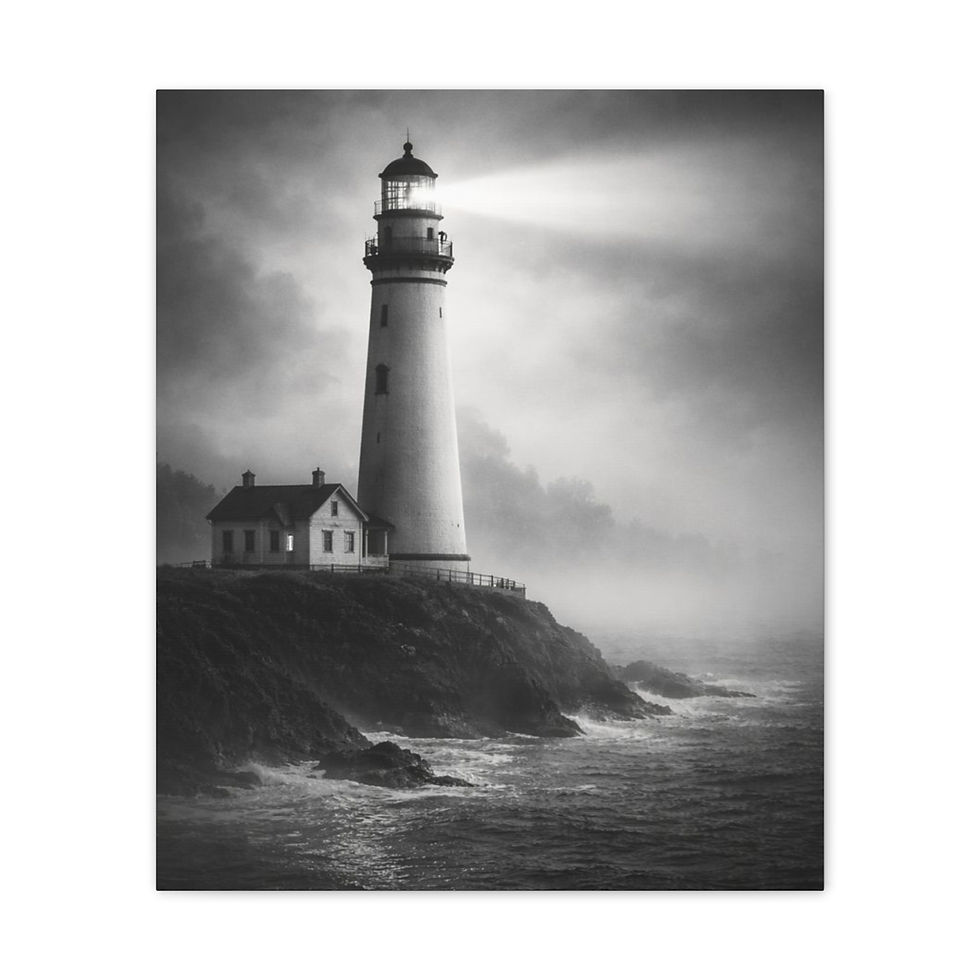 Thumbnail: Fog Lighthouse Vertical Canvas Coastal Art 3 of 3—Modern City Fog Collection