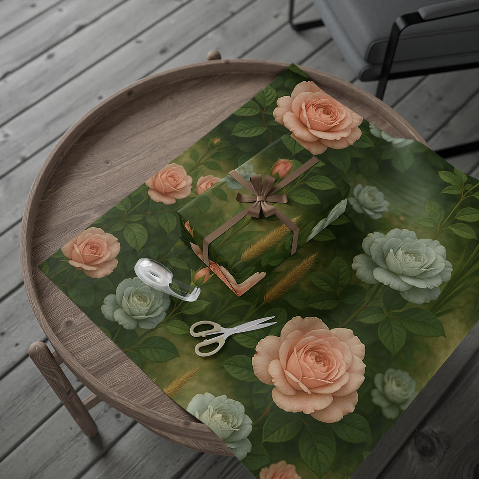 Thumbnail: Peach & Blue Roses Wrapping Paper – Spring Awakening Collection