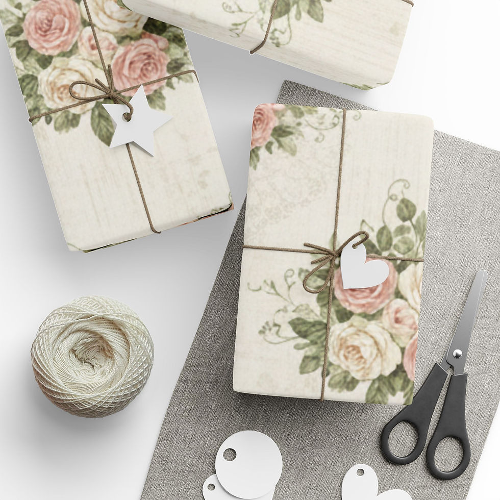 Thumbnail: Floral Vintage Rose Wrapping Paper Roll — Neutral Botanical Gift Wrap