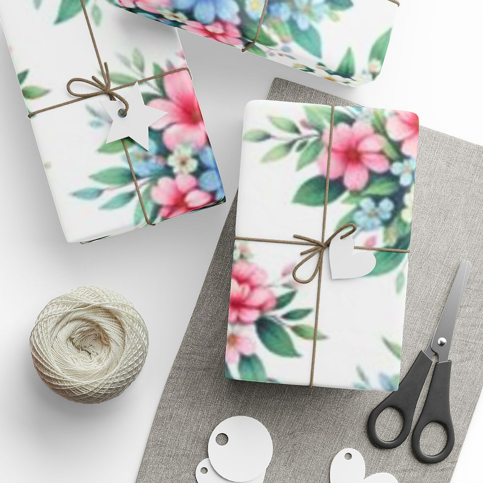 Thumbnail: Cheerful Floral Pink and Blue Blooms Wrapping Paper – Timeless Collection