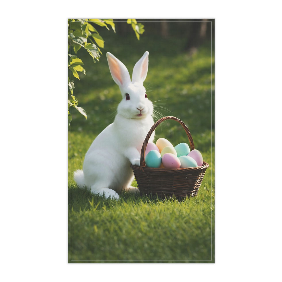 Thumbnail: Easter Bunny Meadow Tea Towel – Soft Spring Kitchen Decor Gift