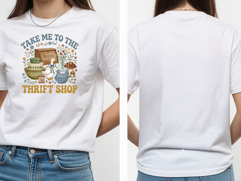 Thumbnail: take me to the thrift store white t-shirt front and back