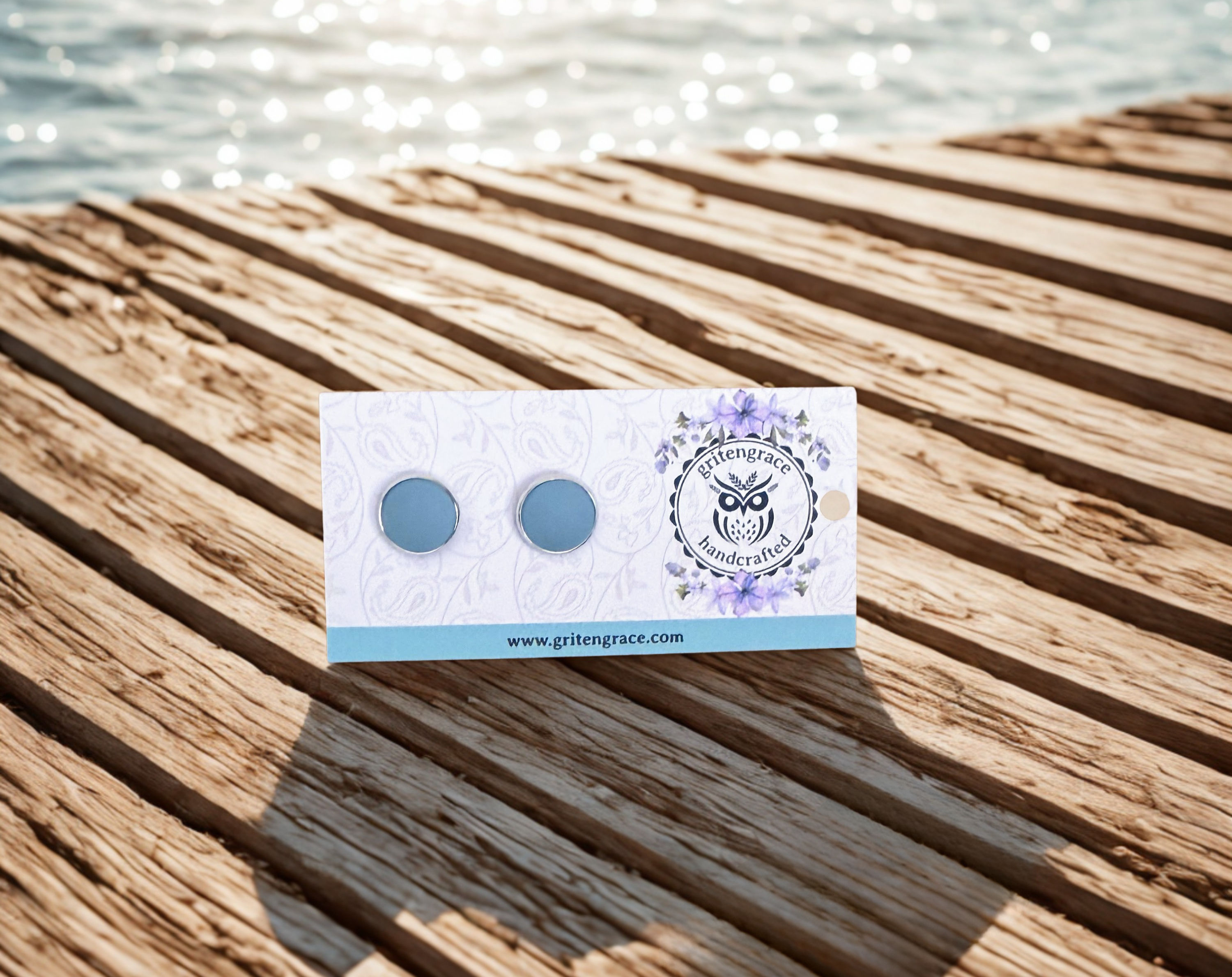 Adirondack Blue Faux Leather Stud Earrings