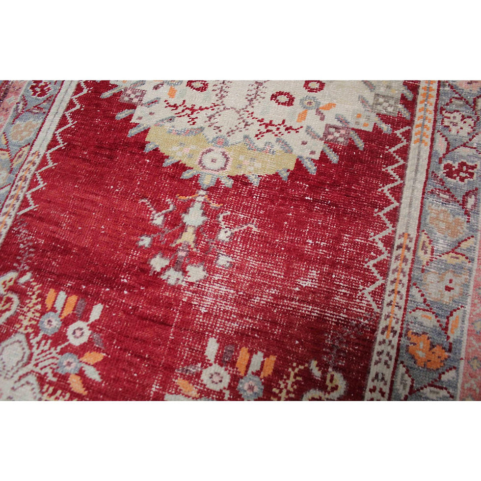 Thumbnail: 1940s Vintage Hand-Knotted Distressed Oushak Rug - 3′3" × 6′6"