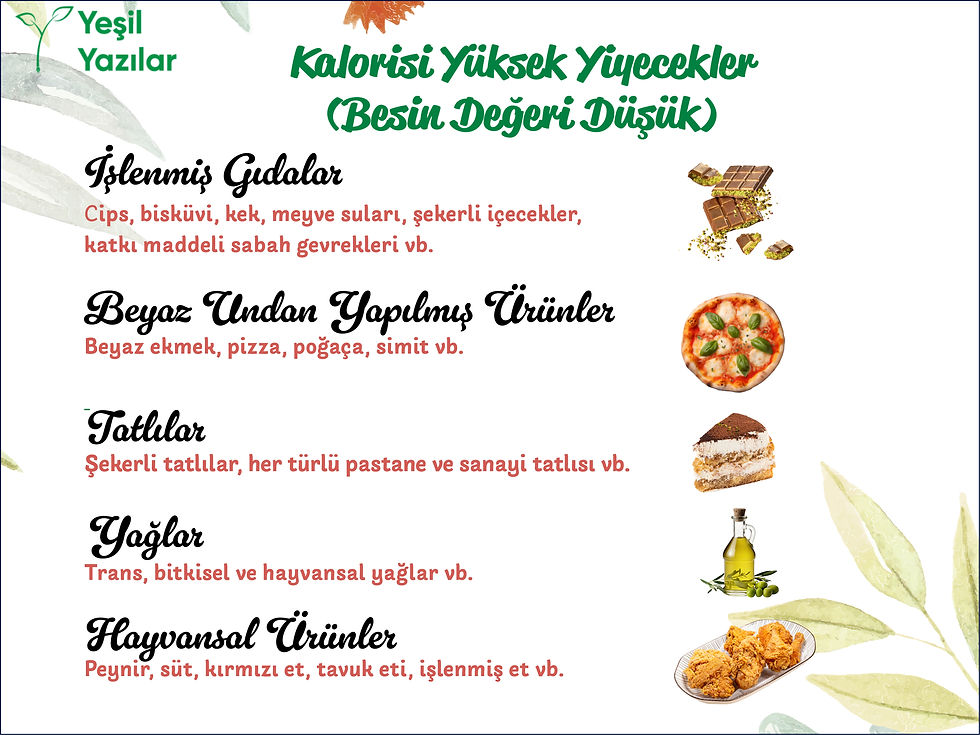 Kalorisi Yüksek Yiyecekler Tablosu