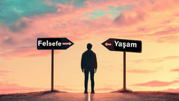 Yaşam yolunda felsefe rehberliğinde yürüyen insan figürü
