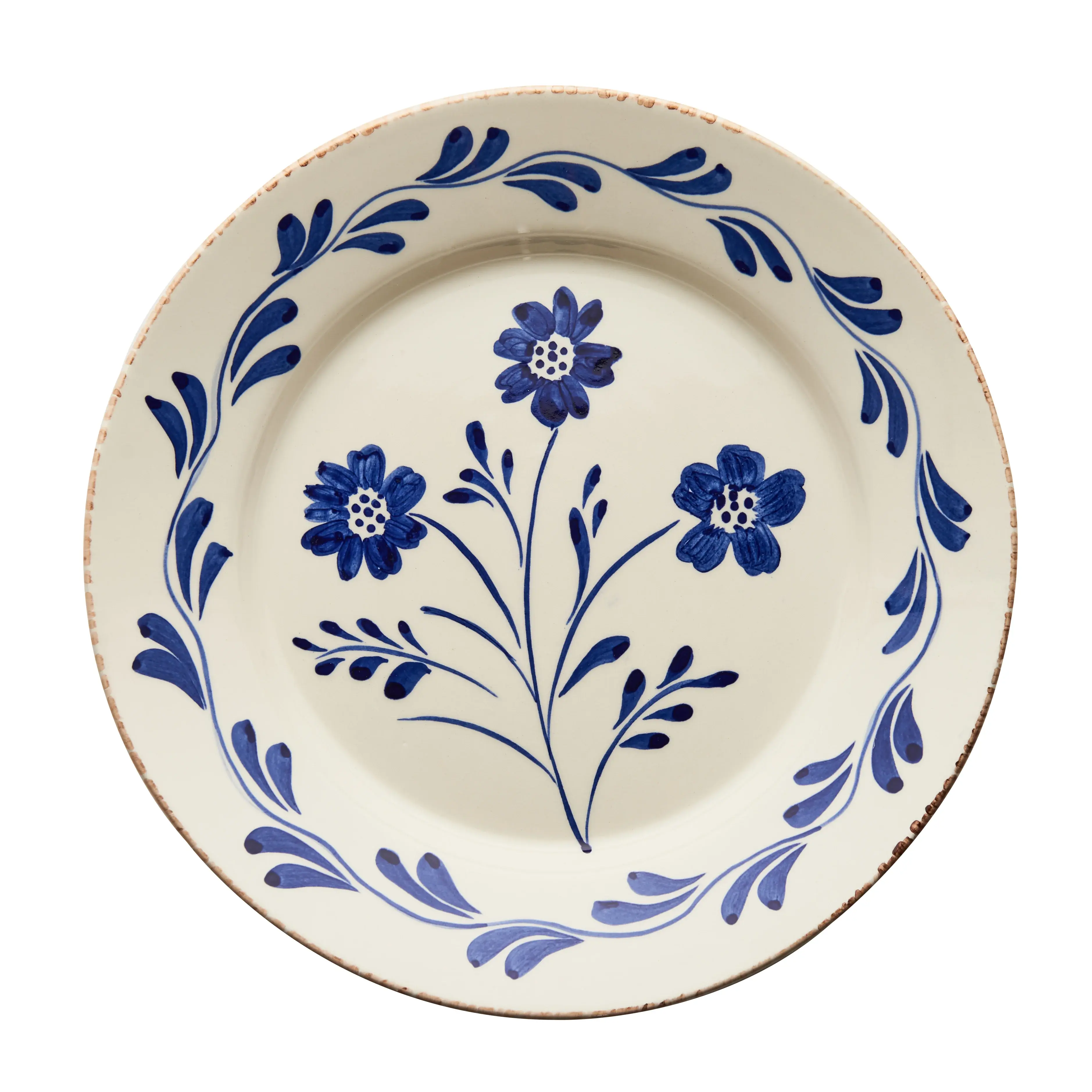 Casa Nuno Collection: 3 Flowers/Vines Dinner Plate - Blue and White