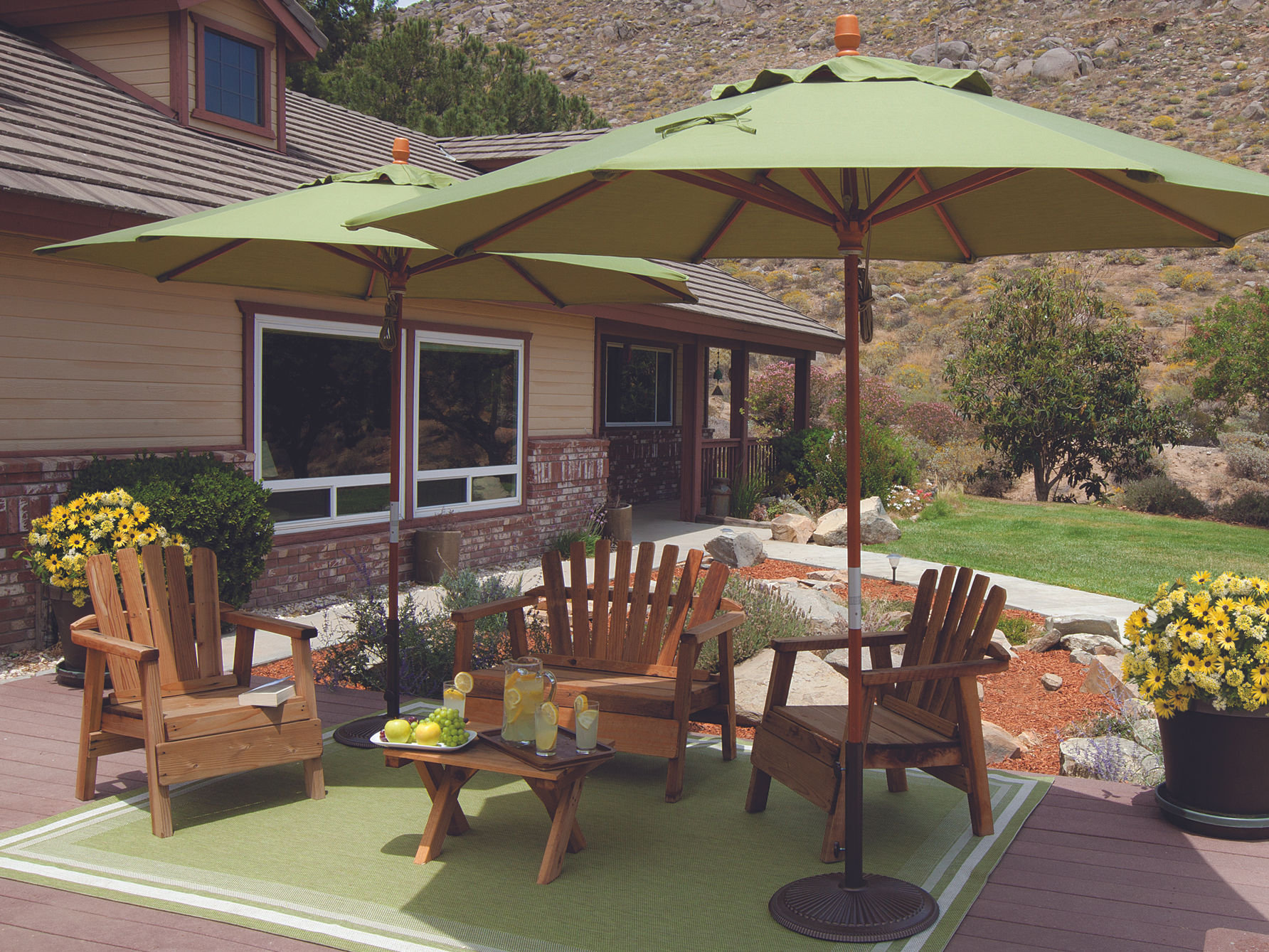 Treasure Garden Market 9 Foot Octagon Hardwood Pulley Lift Umbrella