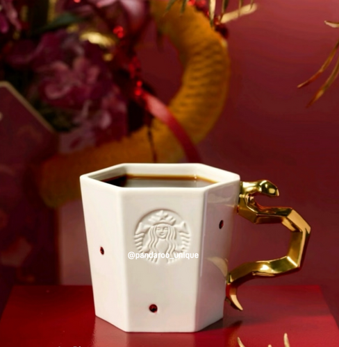 White Ceramic Cup with Golden Snake Handle China Year of The Snake 2025 ...