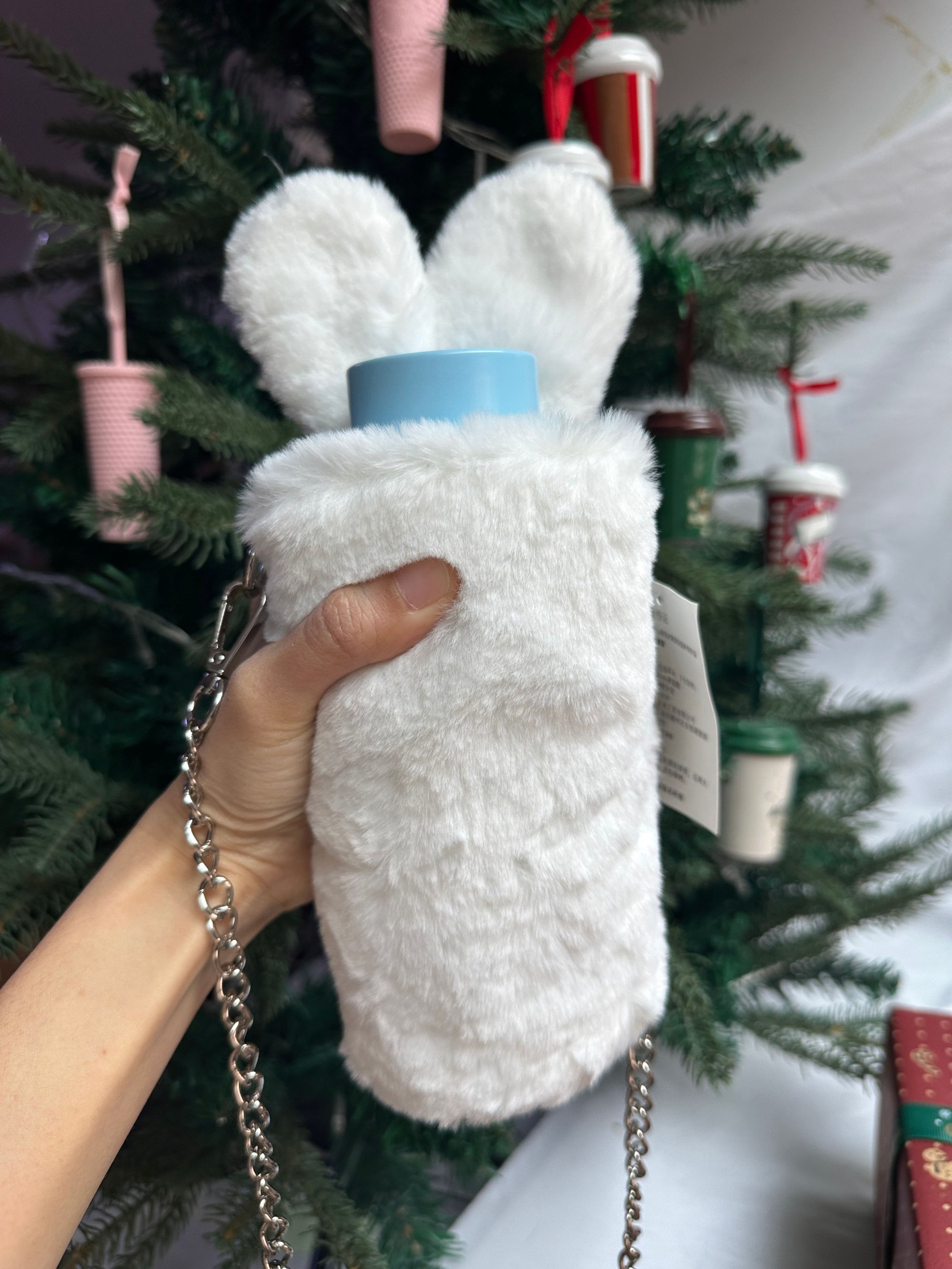 Blue Bunny Rabbit Stainless Steel Tumbler with Fur Bag