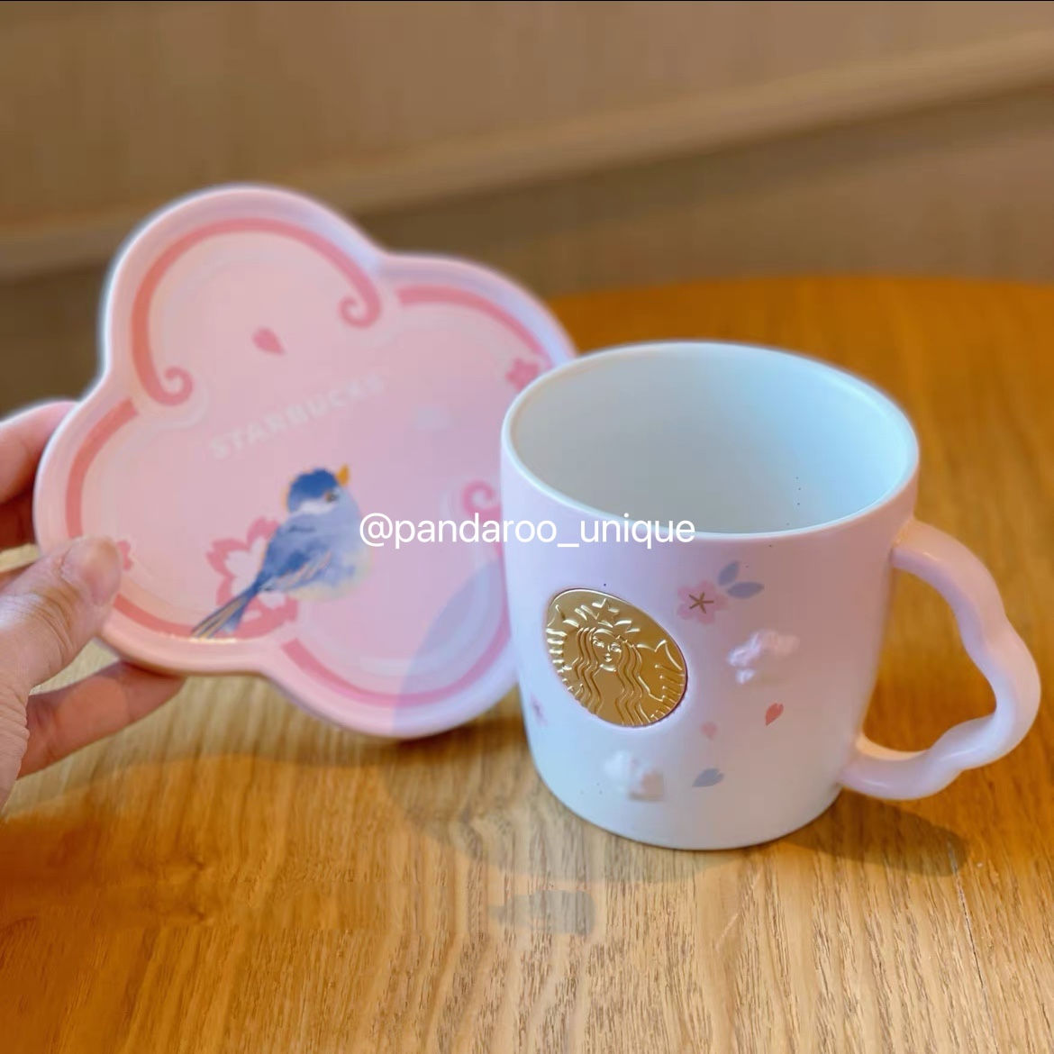 Sakura and Bird Ceramic Mug and Plate
