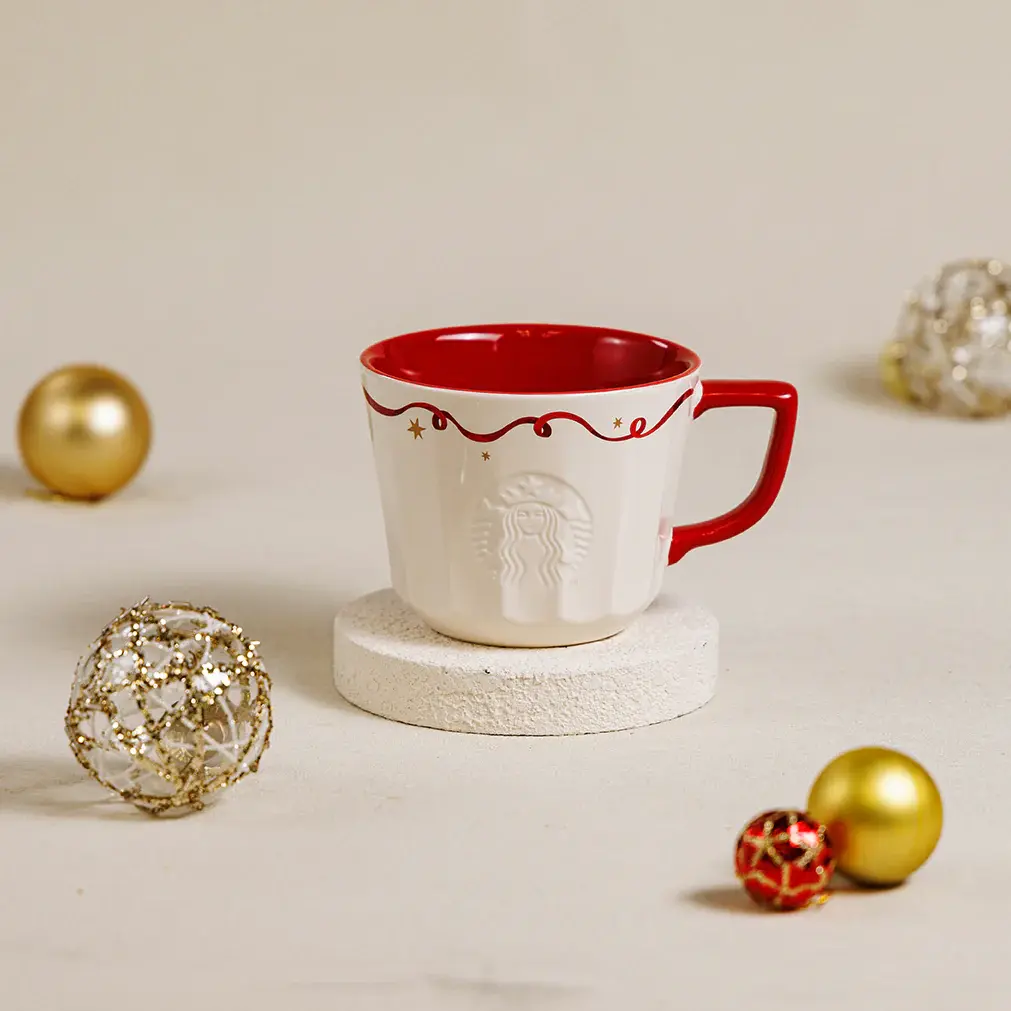 Red Ribbon Ceramic Mug Taiwan Christmas 2024