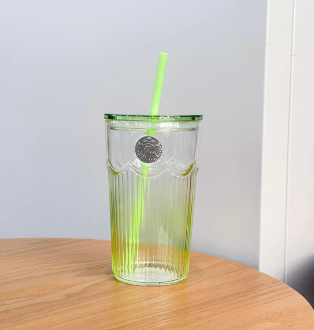 Green Glass Straw Cup