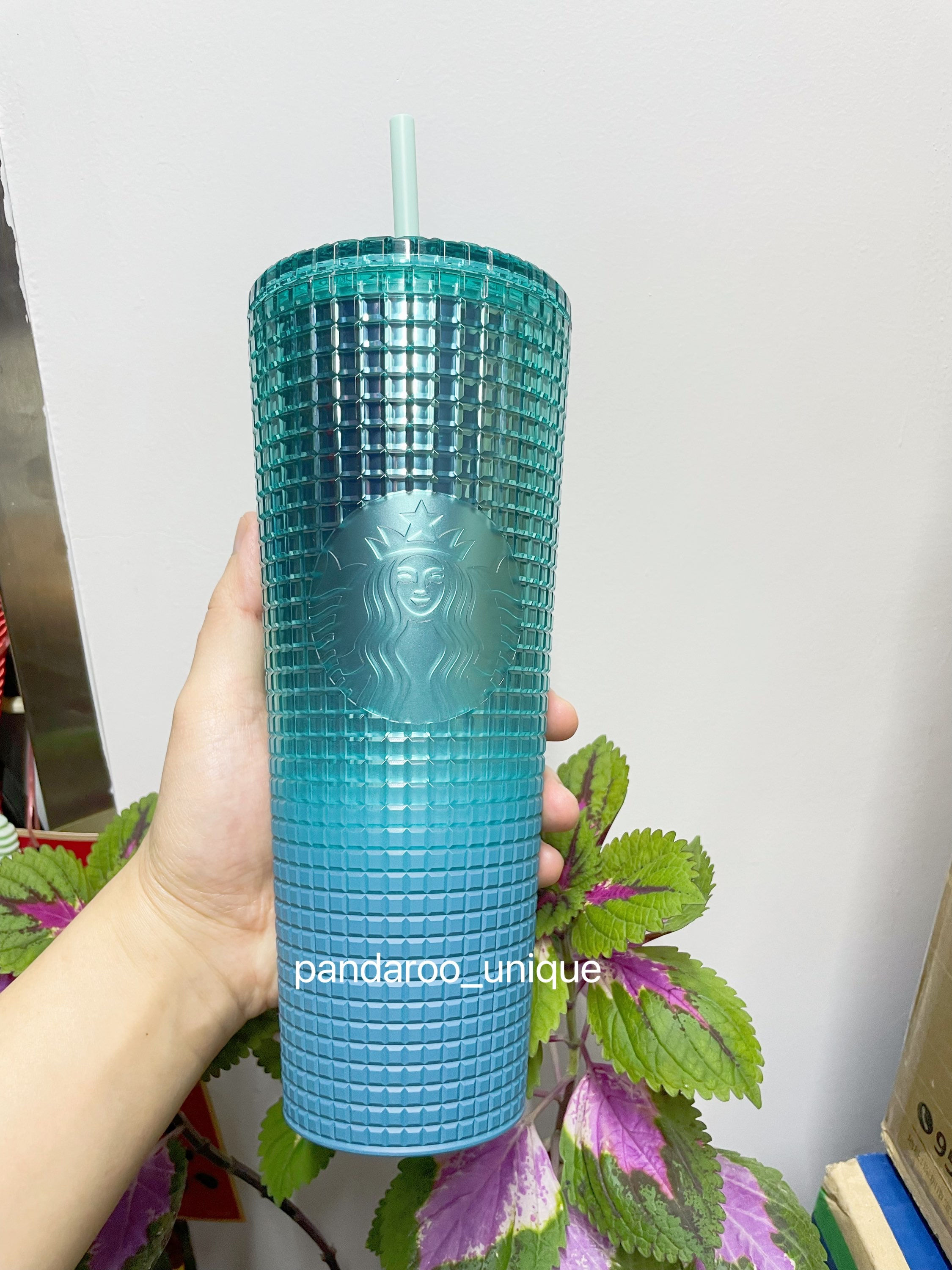 Blue Grid Straw Cup