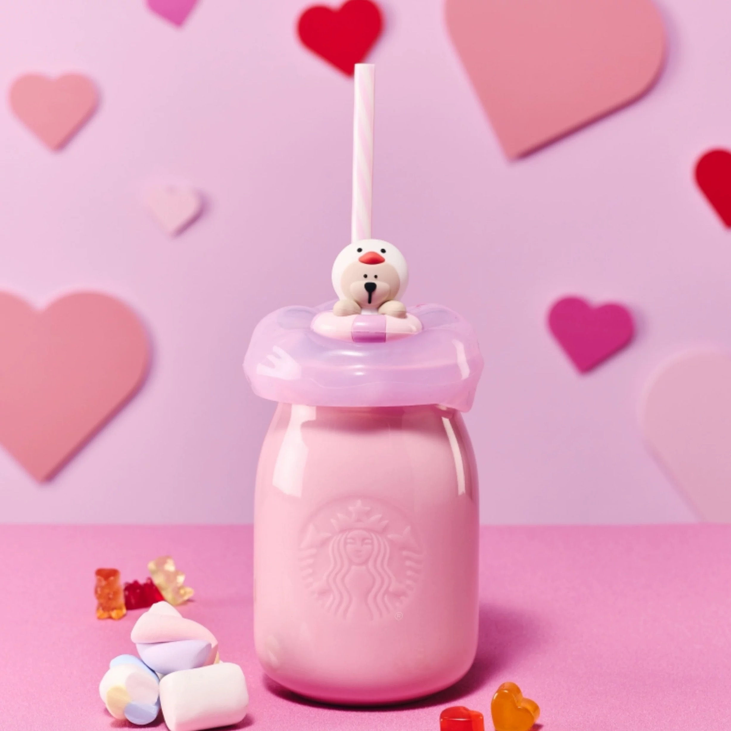 Milk Bottle Style Duck Bearista Glass Straw Cup China Valentine’s Day 2026