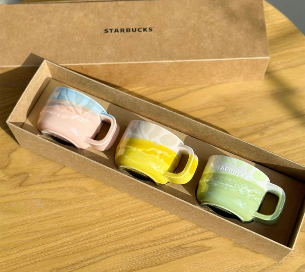 Set of 3 Stackable Nature Color Demitasse 3oz Ceramic Mugs