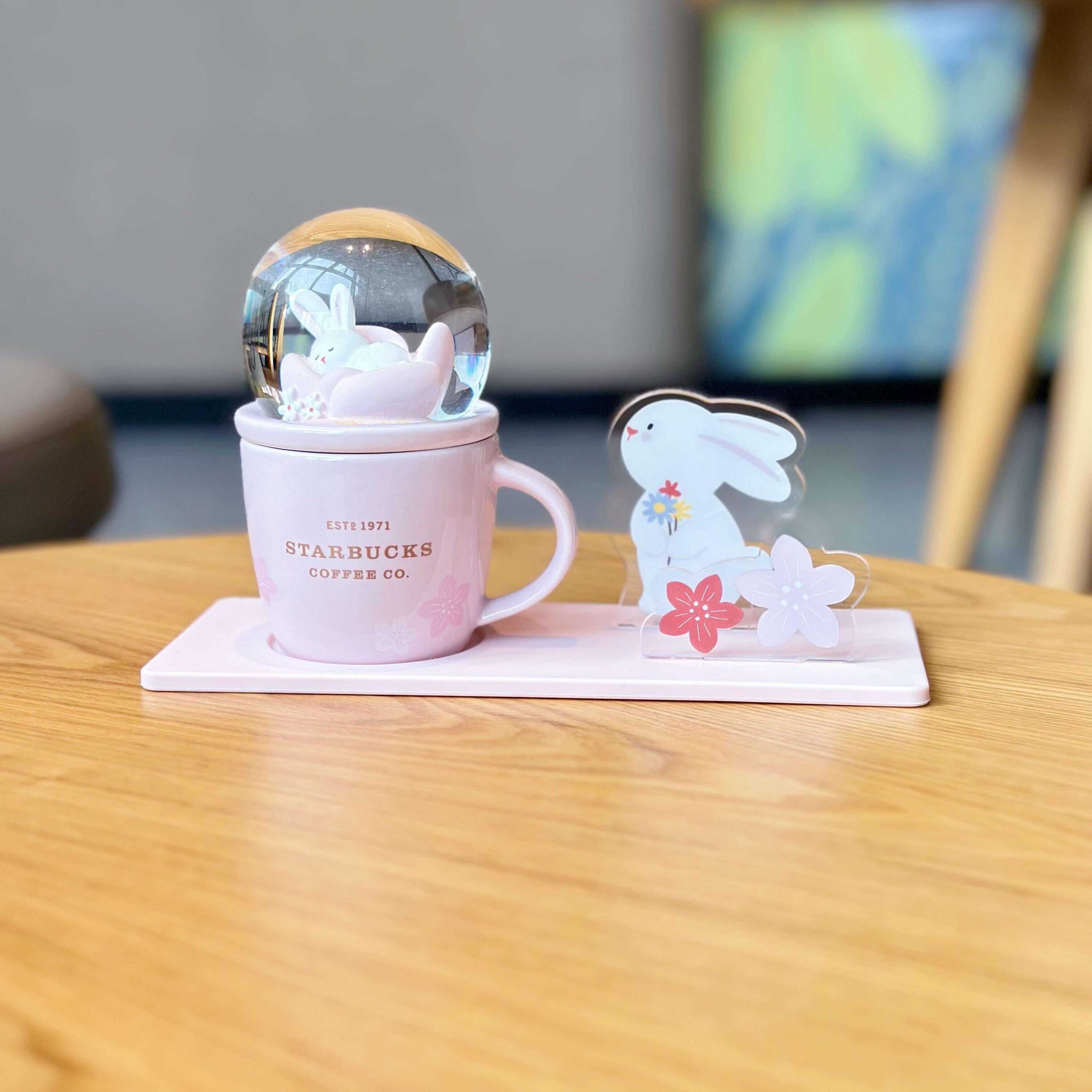 Spring Sakura Bunny Water Ball Demitasse Ceramic Mug with Photo Holder