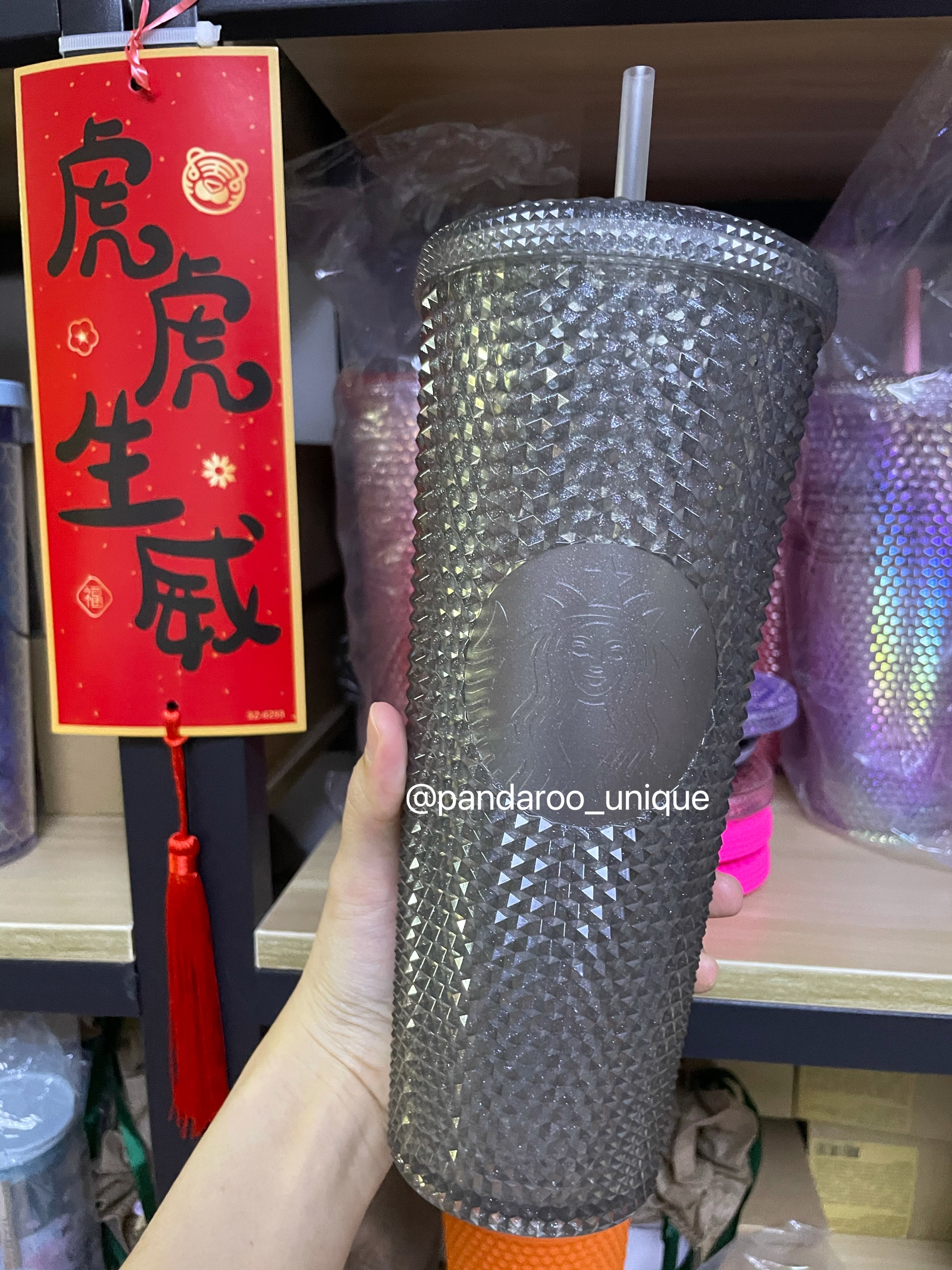Indonesia Glitter Grey Studded Straw Cup