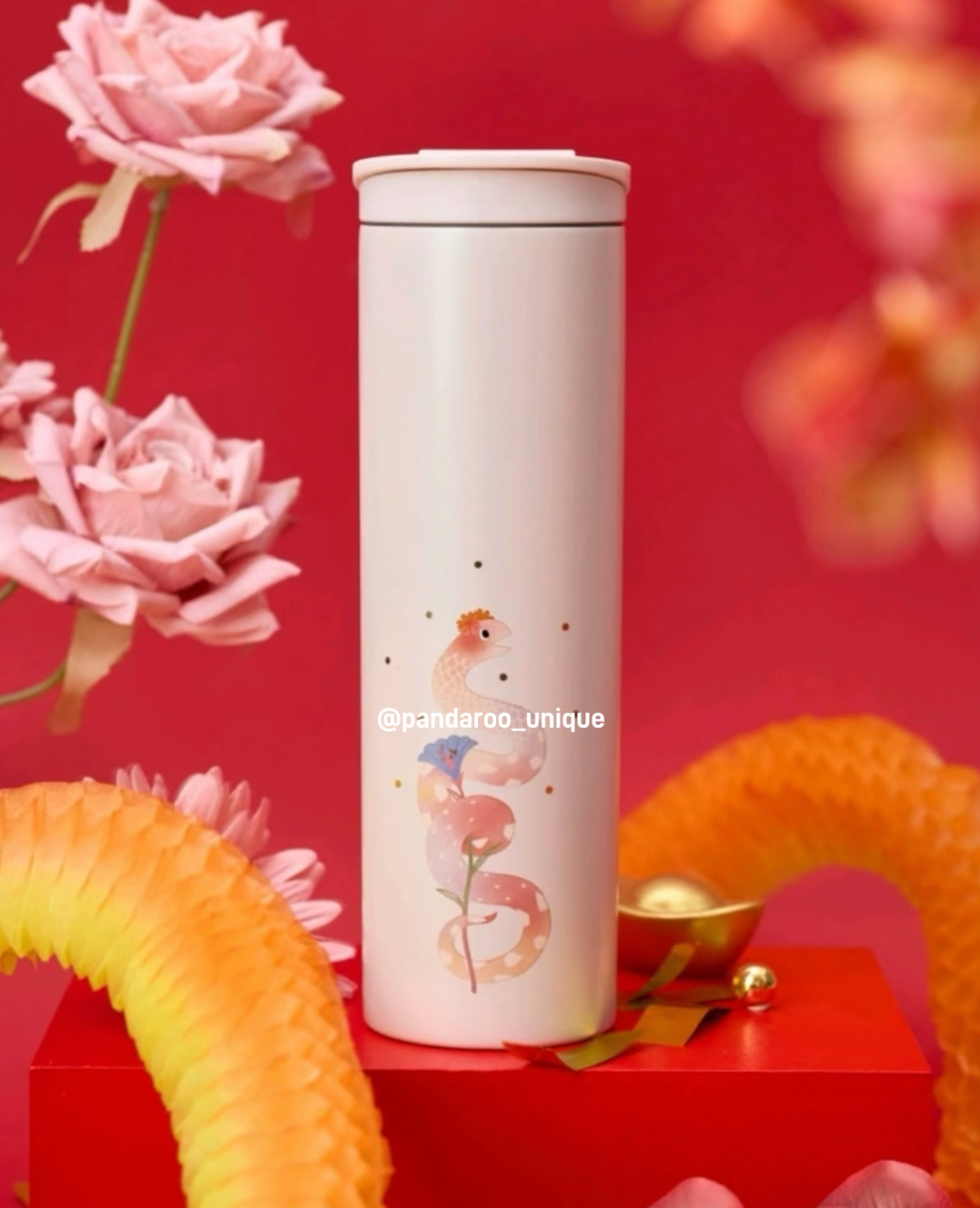 Colorful Snake and Flower Stainless Steel Tumbler China Year of The Snake 2025