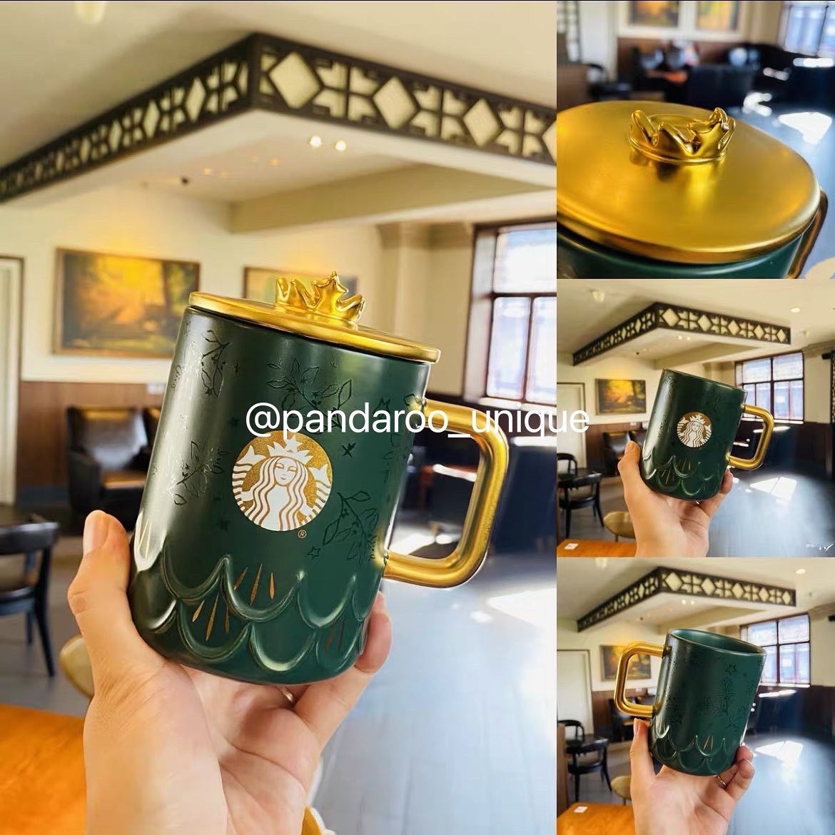 Green Scale Ceramic Mug with Crown Lid