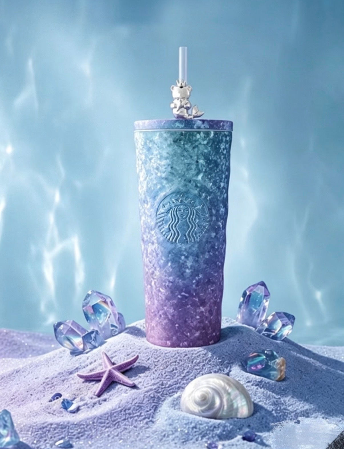 Undersea Titanium Straw Cup with Siren Bearista Topper Undersea Adventure Siren 