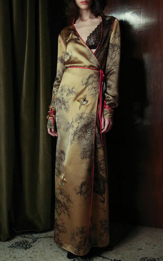 ATTICO Liza Forest/Floral Printed Silk Long Dressing Gown $1,355