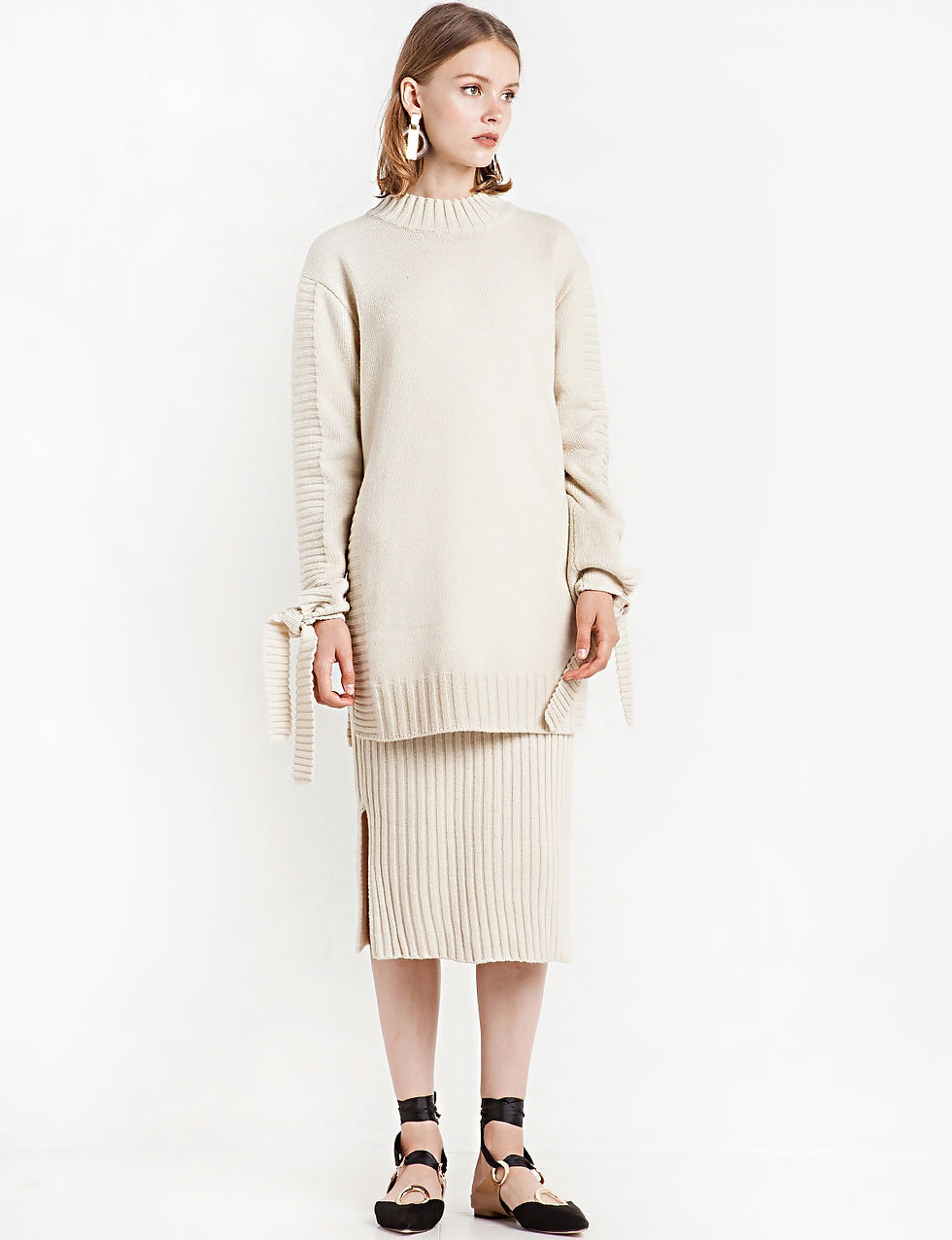 Pixie Market Ivory Oversize Sleeve Tie Sweater $139