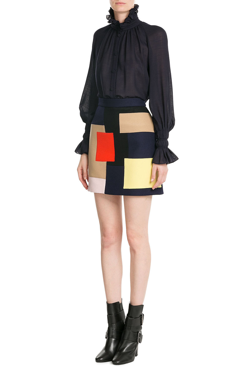 MSGM Wool Color Block Mini Skirt $325
