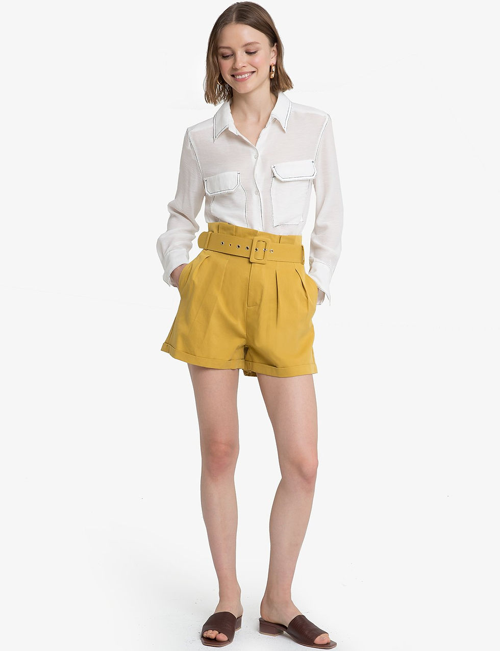 Pixie Market Sam Mustard Paperbag Waist Shorts $112