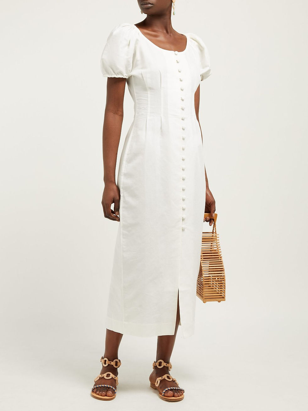 Cult Gaia Charlotte rouleau-button-front linen midi dress $725