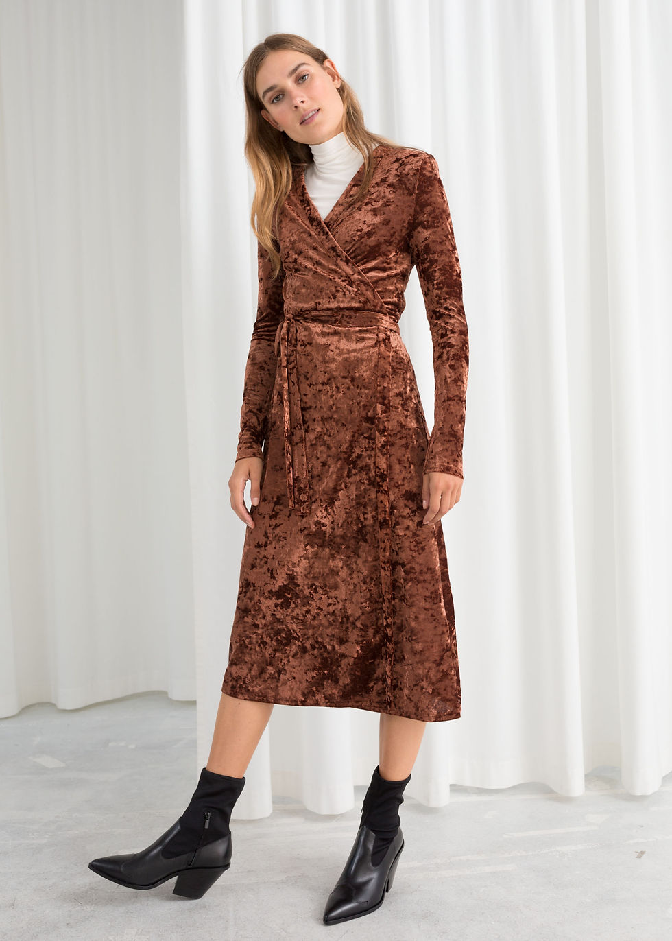 & Other Stories Crushed Velvet Wrap Dress $99
