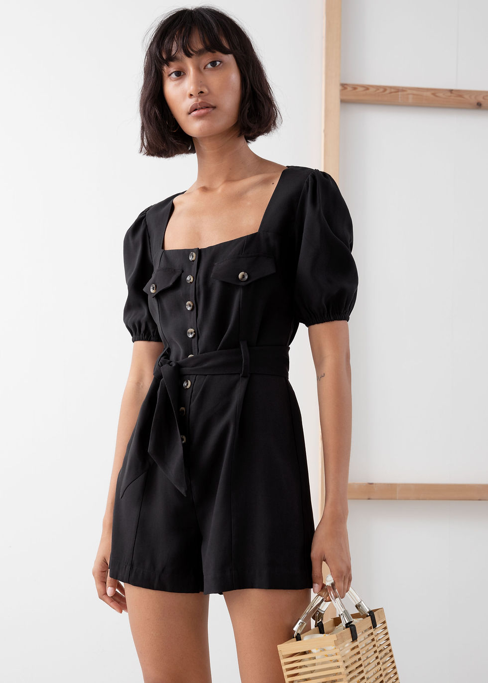 & Other Stories Belted Puff Sleeve Romper $89
