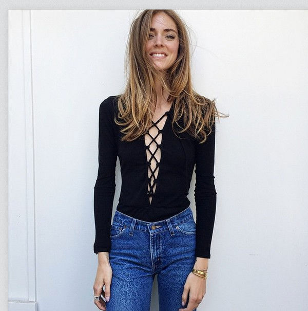 ASOS-TALL 70's Plunge Front Body With Lattice Detail