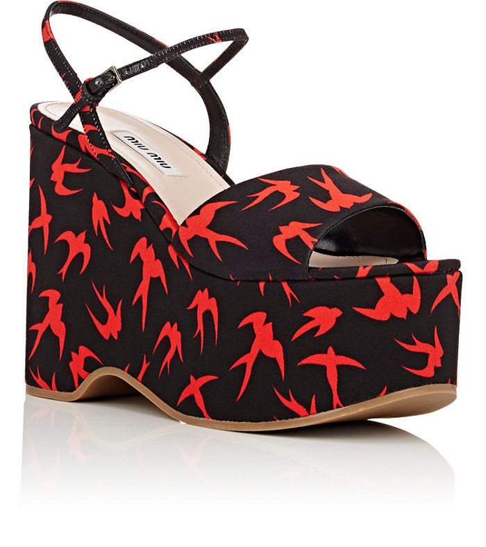 Miu Miu bird print wedge $590