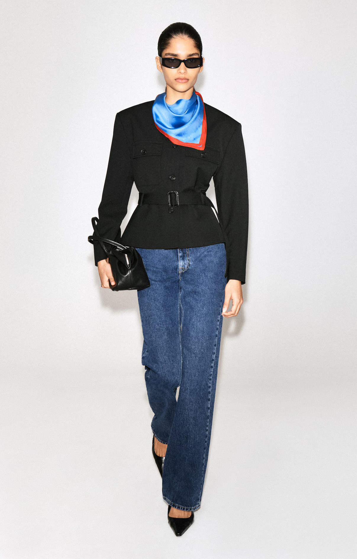 COS Belted Peplum Jacket $299; you can pair this jacket with any silk scarf and blue jeans and heels that you have