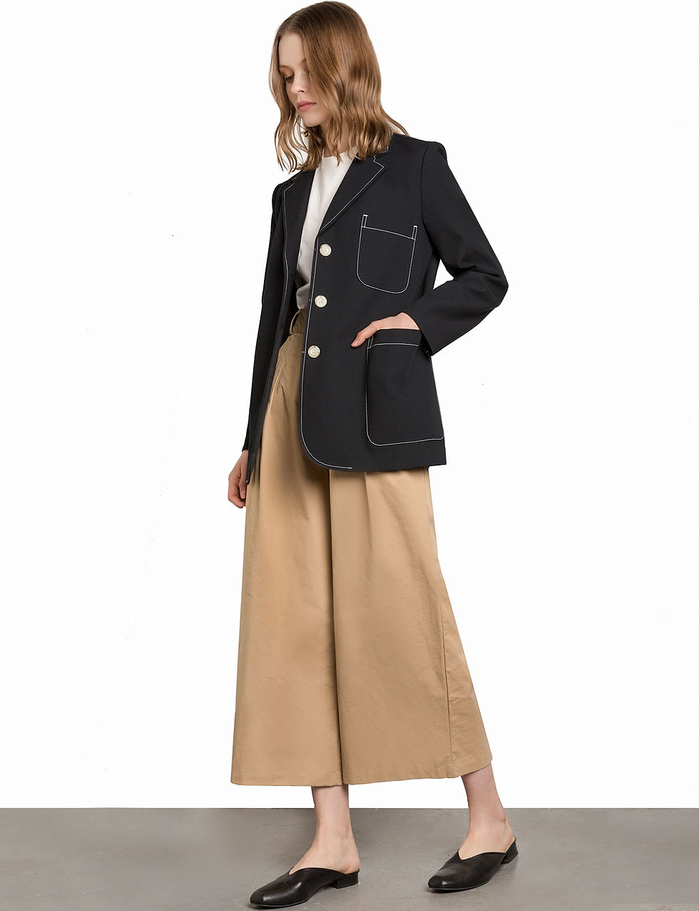 Pixie Market Navy Contrast Stitching Pocket Blazer $189