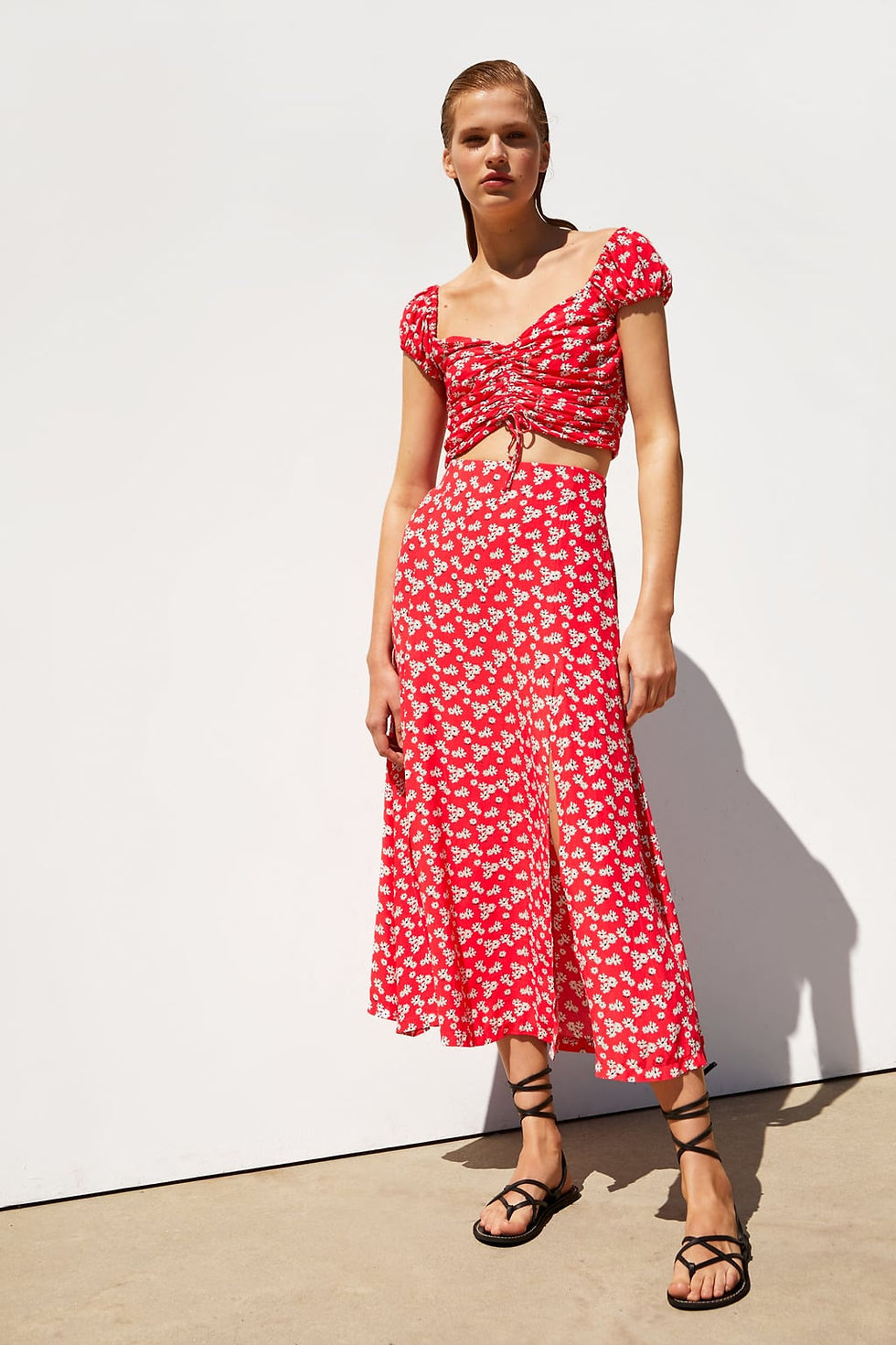 Zara Floral Print Skirt with side slits $39.90