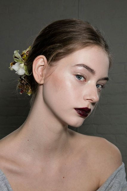 Rodarte Fall 2016- Winter 2017 Runway look - Dark lipstick look - To get similar look try Color Lock Long Lasting Matte Lipstick (Color is Seduction) $5.50