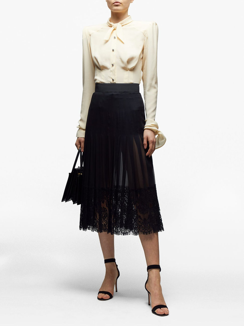 Dolce & Gabbana Tie-neck exaggerated-shoulder crepe blouse $1,015