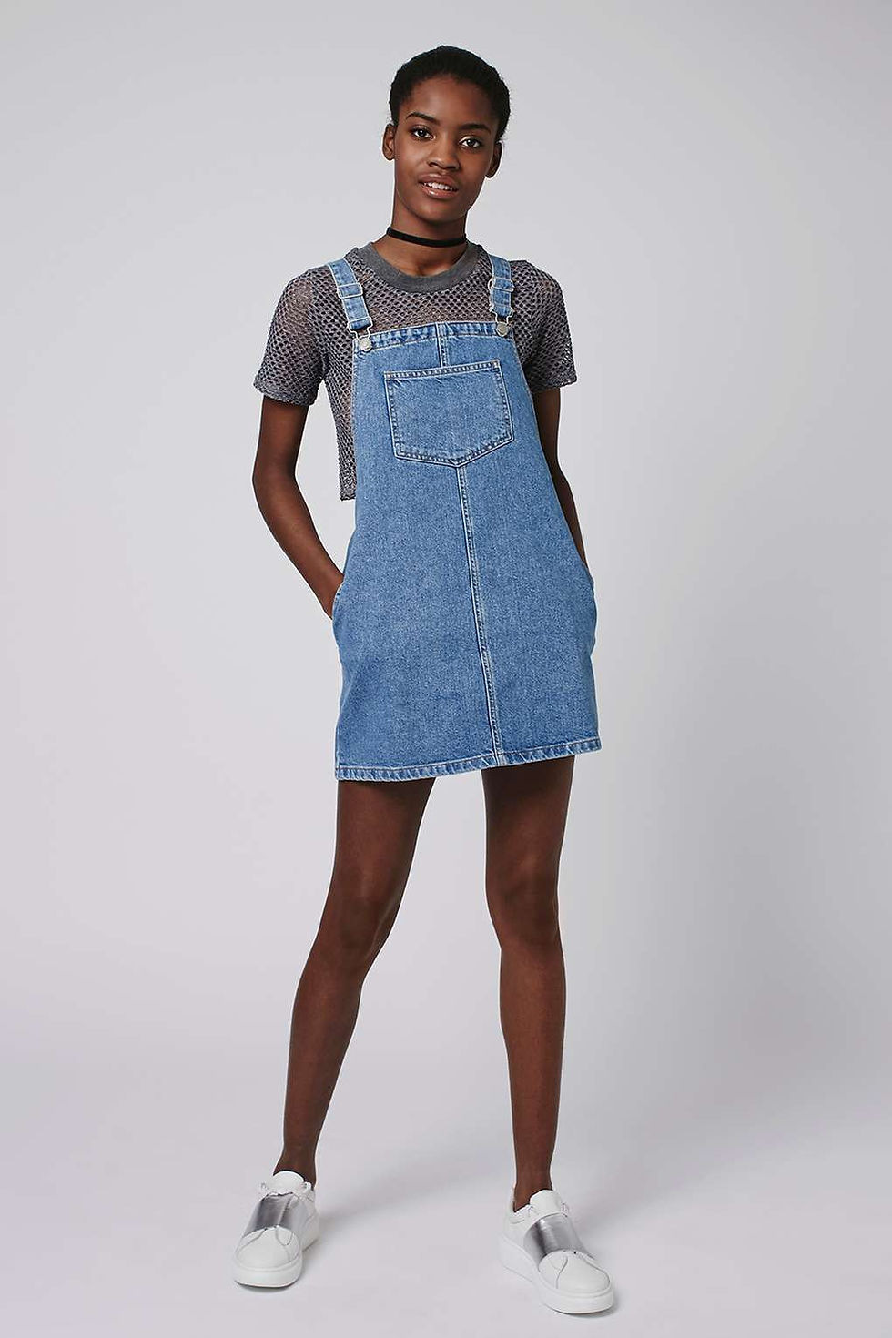 Topshop PETITE Square Neck Denim Pinafore $68