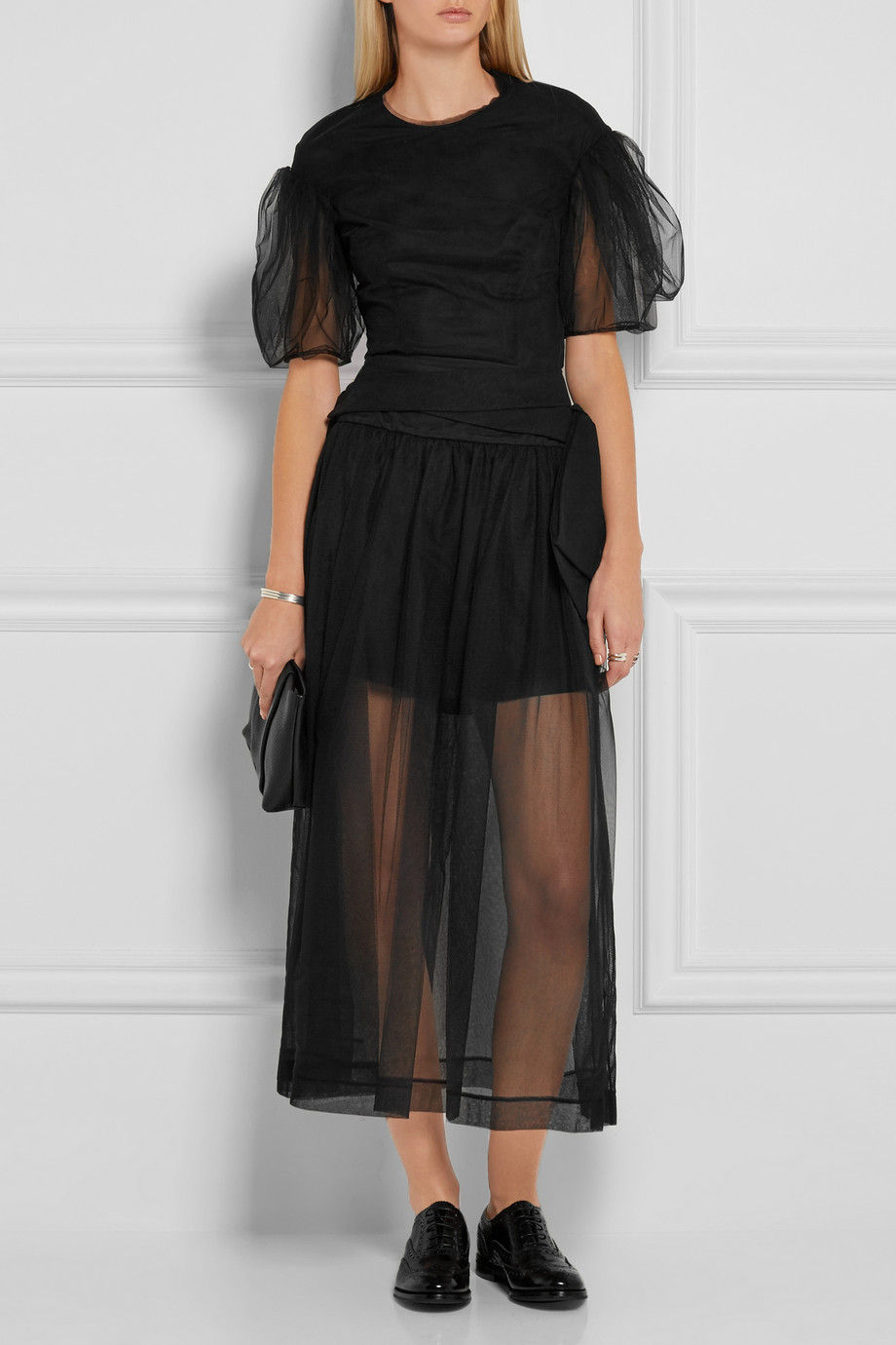 Simone Rocha bow embellished ruched tulle skirt $955