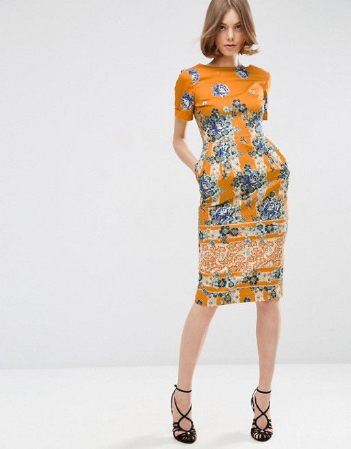 ASOS Border Print Wiggle Dress in Placement Floral Print $78