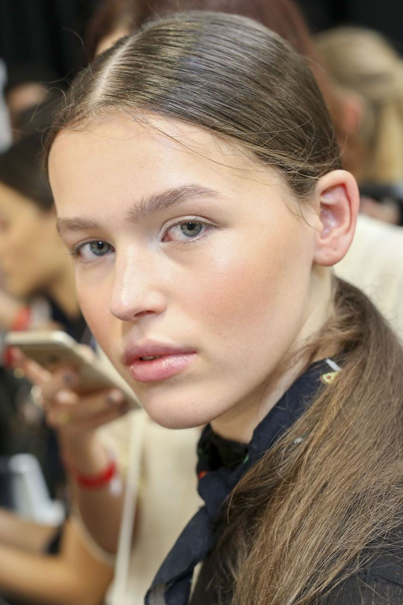 David Koma Spring 2017 look radiant look with a touch of blush - to get similar look try the Nars blush/bronzer duo $42