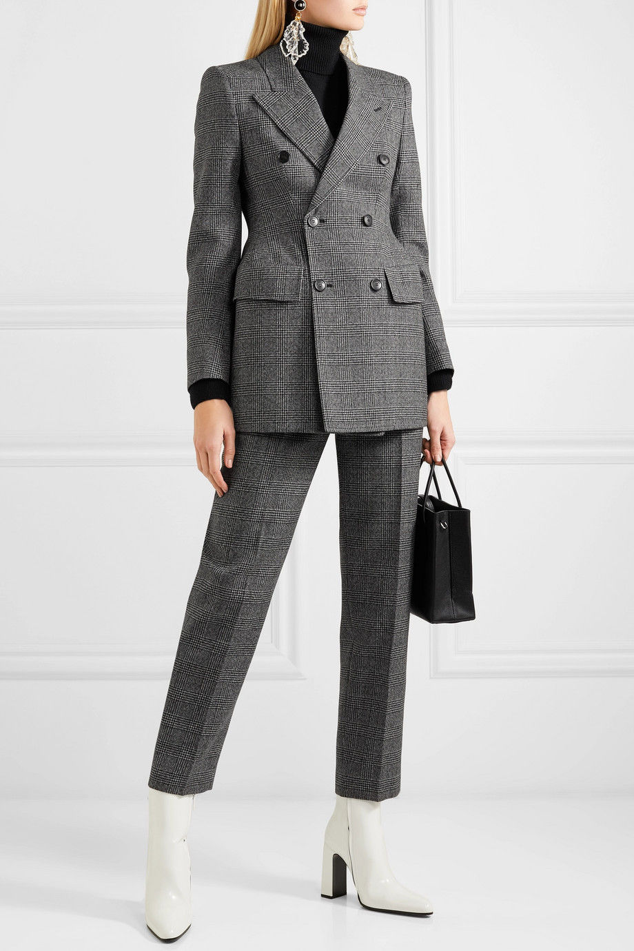 Balenciaga Hourglass Prince of Wales checked wool blazer with internal shoulder pads $2,990