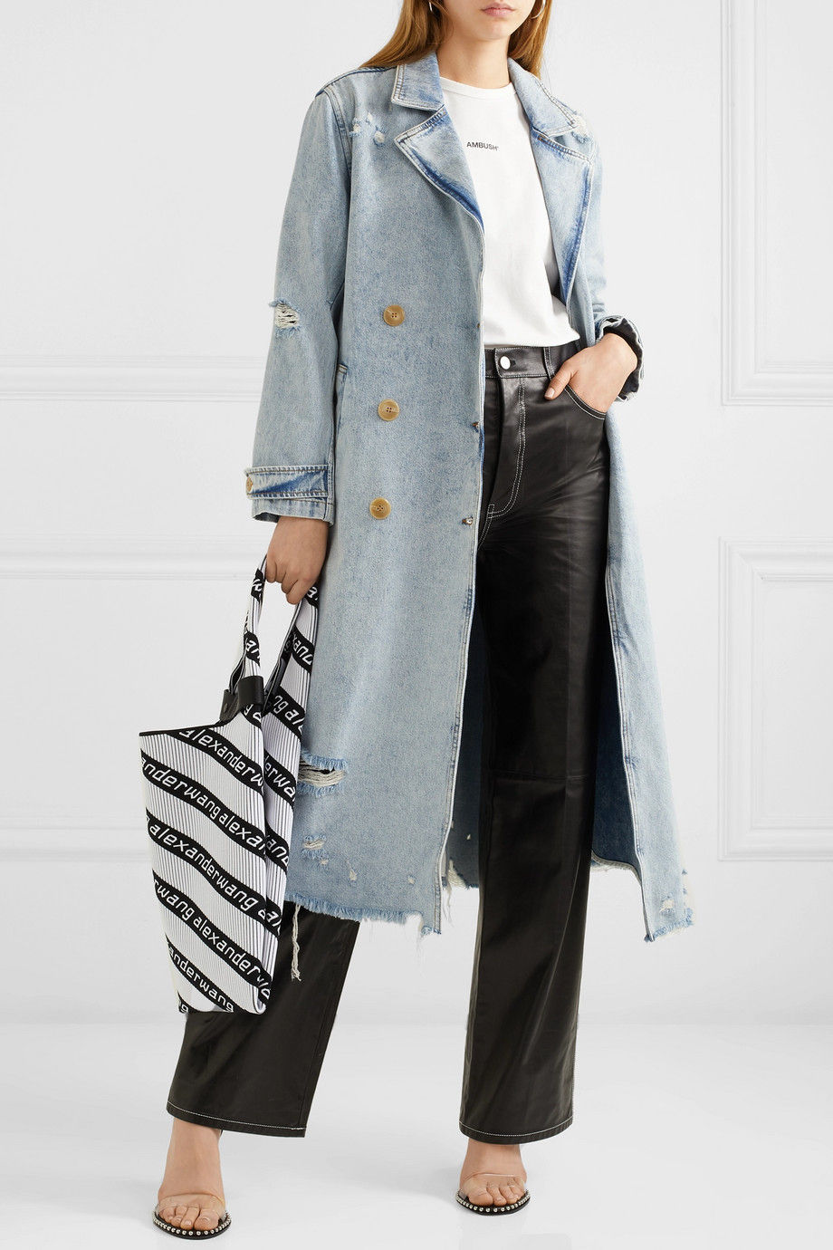 Alexander Wang acid wash Distressed denim trench coat $795