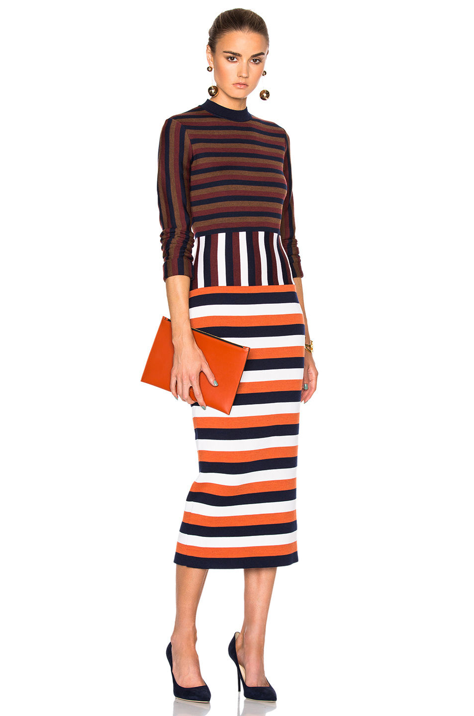 Victoria Beckham Compact Wool Striped Deconstructed Dress in Multi Color $2,480