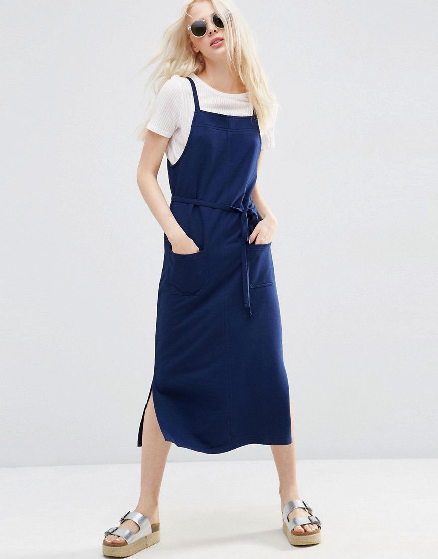 Sunday Look - ASOS PETITE Indigo Rib Pinafore Midi Dress $49